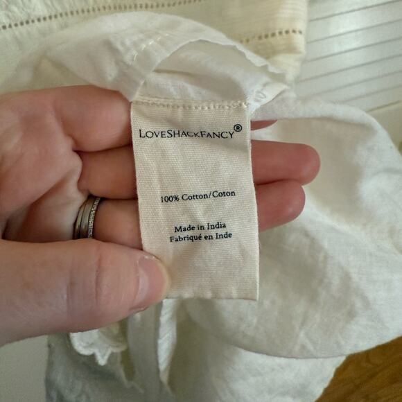 Loveshackfancy Lena White V-Neck Mini Dress w/ Embroidery - Picture 9 of 11